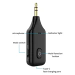 A60 3 in 1 Car Bluetooth Receiver Transmitter 3.5AUX Hands-free Call - Image 2