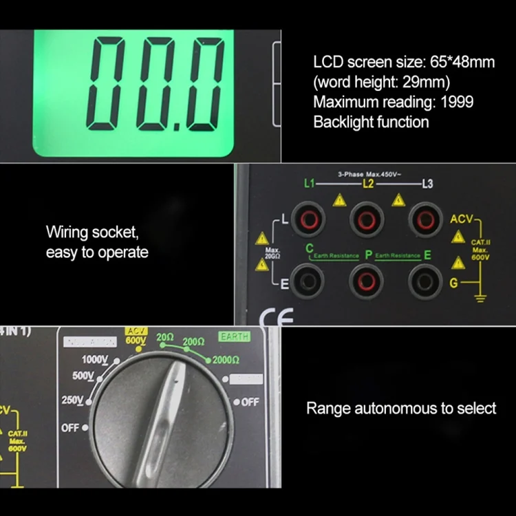 CRP5642_2.webp DUOYI DY5500 Car 4 in 1 Digital Multifunction Resistance Tester Insulation Earth Multimeter - Image 3