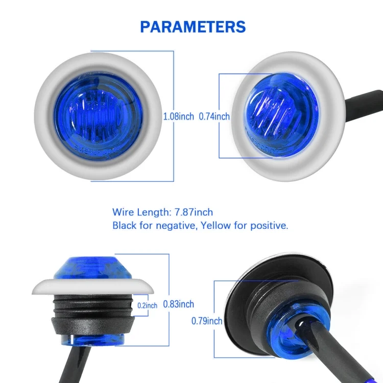 CRP5653BL_1.webp 10 PCS MK-118 3/4 inch Metal Frame Car / Truck 3LEDs Side Marker Indicator Lights Bulb Lamp - Image 2