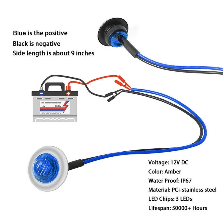CRP5653BL_3.webp 10 PCS MK-118 3/4 inch Metal Frame Car / Truck 3LEDs Side Marker Indicator Lights Bulb Lamp - Image 4