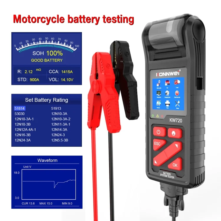 CRP5713_1.webp KONNWEI KW720 Car 3.2 inch 6V-24V Lead-acid Battery Tester with Printer - Image 2
