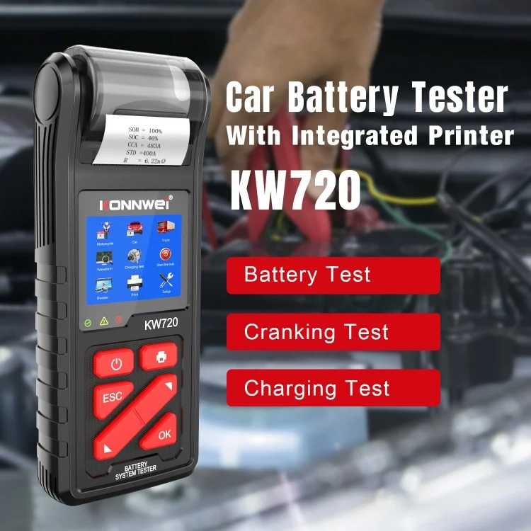 CRP5713_2.webp KONNWEI KW720 Car 3.2 inch 6V-24V Lead-acid Battery Tester with Printer - Image 3