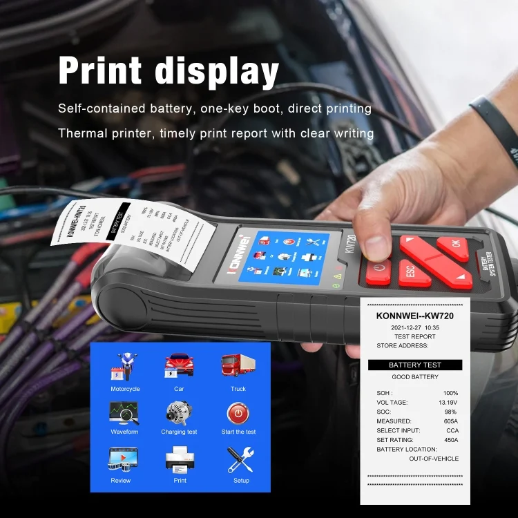 CRP5713_3.webp KONNWEI KW720 Car 3.2 inch 6V-24V Lead-acid Battery Tester with Printer - Image 4