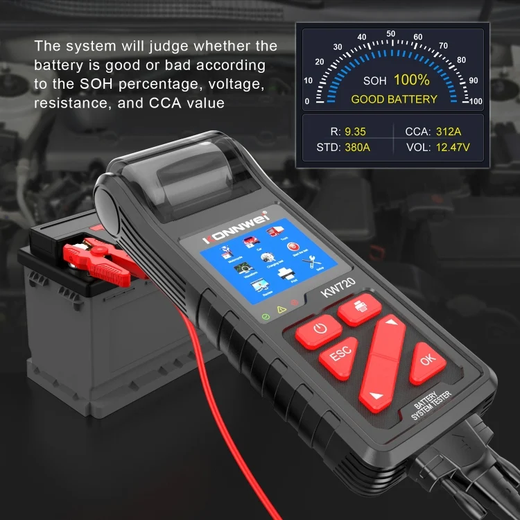 CRP5713_4.webp KONNWEI KW720 Car 3.2 inch 6V-24V Lead-acid Battery Tester with Printer - Image 5