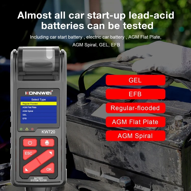 CRP5713_5.webp KONNWEI KW720 Car 3.2 inch 6V-24V Lead-acid Battery Tester with Printer - Image 6