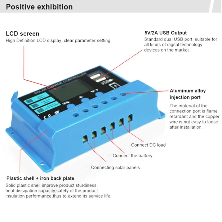 CRP59382_3.webp 20A Solar Charge Controller 12V / 24V Lithium Lead-Acid Battery Charge Discharge PV Controller - Image 4