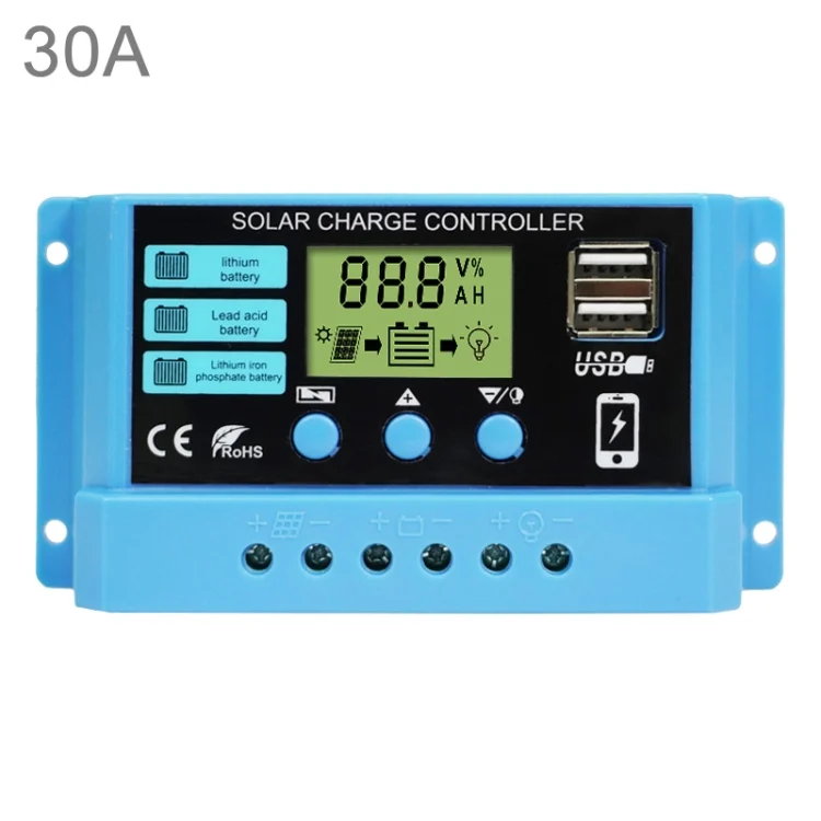 CRP59383.webp 30A Solar Charge Controller 12V / 24V Lithium Lead-Acid Battery Charge Discharge PV Controller - Image 1