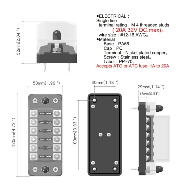 CRP6054_3.webp CS-979A1 FB1903 1 In 1 Out 6 Ways No Distinction Positive Negative Fuse Box without Fuse for Auto Car Truck Boat - Image 4