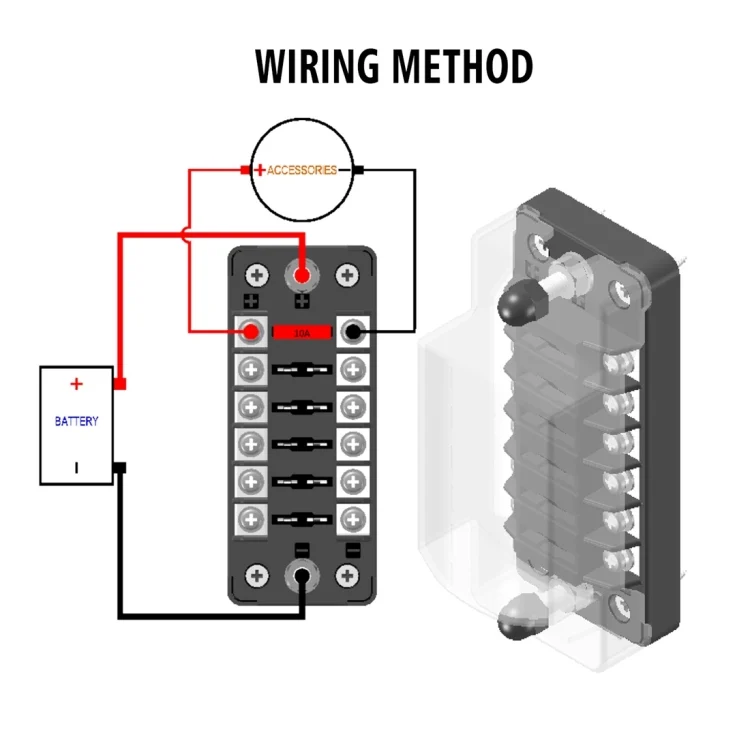 CRP6056_3.webp ZH-978A1 FB1901 1 In 6 Out 6 Ways Independent Positive Negative Fuse Box with 12 Fuses for Auto Car Truck Boat - Image 4