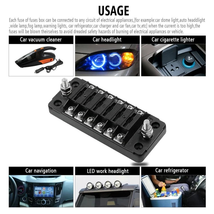 CRP6056_5.webp ZH-978A1 FB1901 1 In 6 Out 6 Ways Independent Positive Negative Fuse Box with 12 Fuses for Auto Car Truck Boat - Image 6