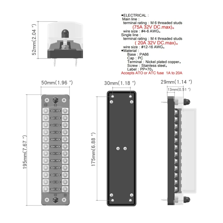 CRP6057_8.webp ZH-978A2 FB1902 1 In 12 Out 12 Ways Independent Positive Negative Fuse Box with 24 Fuses for Auto Car Truck Boat - Image 9