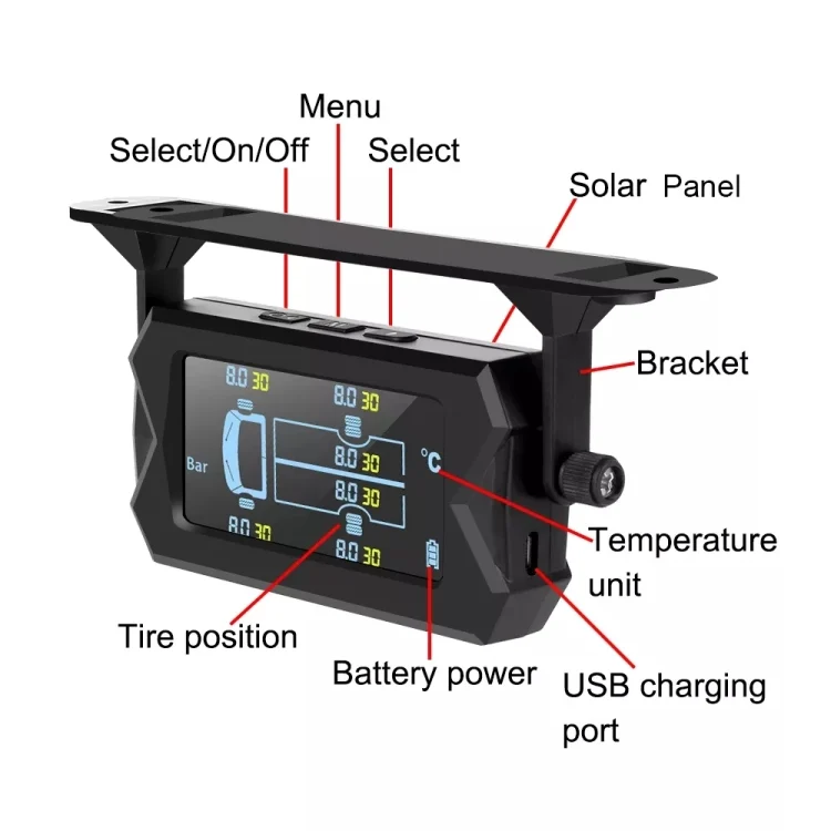 CRP6154_1.webp 8 Bar Solar Wireless Tire Pressure Monitoring System TPMS 6 External Sensors for 6-wheel Truck Bus - Image 2