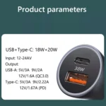 PD 20W Aluminum Alloy Dual Interface Car Fast Charger - Image 3