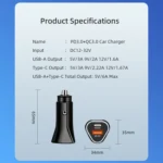 PD + QC3.0 Car 2 in 1 Triangle Fast Charger Car Cigarette Lighter - Image 3