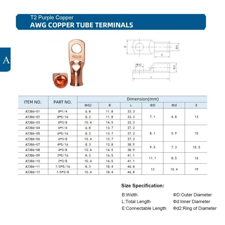 CRP9349_5.webp Car Battery Cable Hammer Crimper Hammer Lug Crimper Tool Pliers with T2 Copper 2 x 5/16 Heavy-duty Cold-pressed Wire Terminals - Image 6