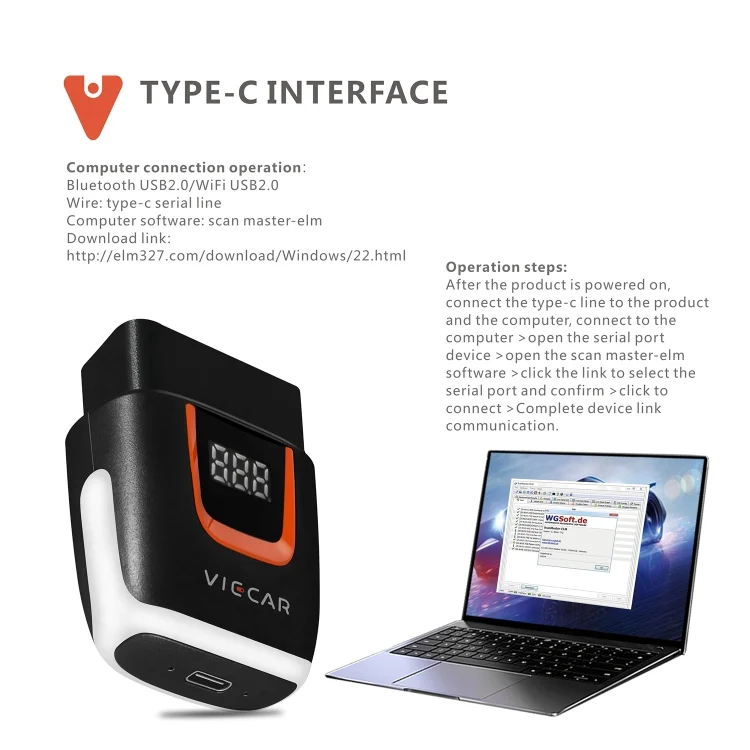 CRP9825_7.webp Viecar VP004 Car Mini OBD + USB / Type-C Interface Fault Detector V1.5 WiFi Diagnostic Tool - Image 8
