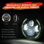 7 inch H4 / H13 DC 9V-30V 3000LM 3000K-6000K 25W Car Round Shape LED Headlight Lamps for Jeep Wrangler, with Angel Eye(White Light) - Image 8