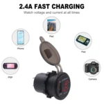 Universal Car Single Port USB Charger Power Outlet Adapter 2.4A 5V IP66 with LED Digital Voltmeter + Ammeter + 60cm Cable - Image 8