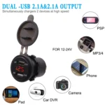 Universal Car Dual Port USB Charger Power Outlet Adapter 4.2A 5V IP66 with LED Digital Voltmeter + 60cm Cable - Image 7
