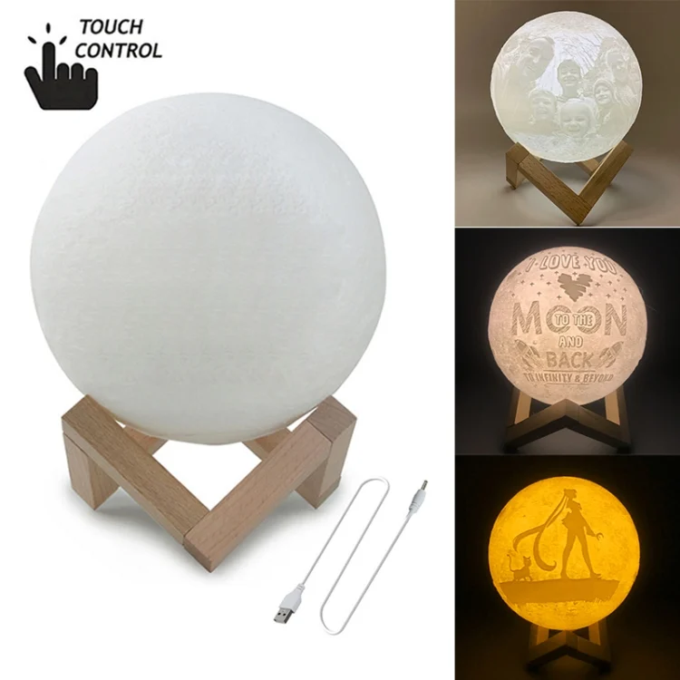 EDA00057302.webp Customized Touch Switch 3-color 3D Print Moon Lamp USB Charging Energy-saving LED Night Light with Wooden Holder Base - Image 1