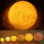 Customized Touch Switch 3-color 3D Print Moon Lamp USB Charging Energy-saving LED Night Light with Wooden Holder Base - Image 5