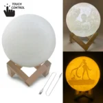 Customized Touch Switch 2-color 3D Print Moon Lamp USB Charging Energy-saving LED Night Light with Wooden Holder Base
