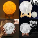 Customized Touch Switch 2-color 3D Print Moon Lamp USB Charging Energy-saving LED Night Light with Wooden Holder Base - Image 6