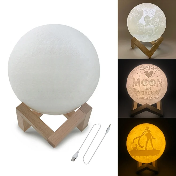 EDA00058601.webp Customized Patted 3-color 3D Print Moon Lamp USB Charging Energy-saving LED Night Light with Wooden Holder Base - Image 1