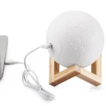 Customized Patted 3-color 3D Print Moon Lamp USB Charging Energy-saving LED Night Light with Wooden Holder Base - Image 3