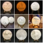 Customized Patted 3-color 3D Print Moon Lamp USB Charging Energy-saving LED Night Light with Wooden Holder Base - Image 7