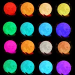 Customized 16-colors 3D Print Moon Lamp USB Charging Energy-saving LED Night Light with Remote Control & Wooden Holder Base - Image 9