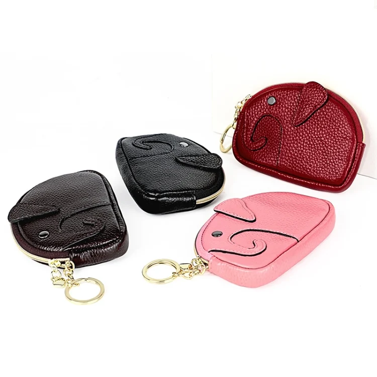 EDA001662501A_1.webp Ladies Head Layer Cowhide Elephant Zipper Coin Purse - Image 6