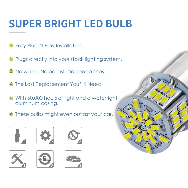 EDA0018151_3.webp 1 Pair E0052 9-14V 1156-54SMD-2835 6000K 1080LM White Light Car Decoding Turn Signal Reversing Light - Image 4
