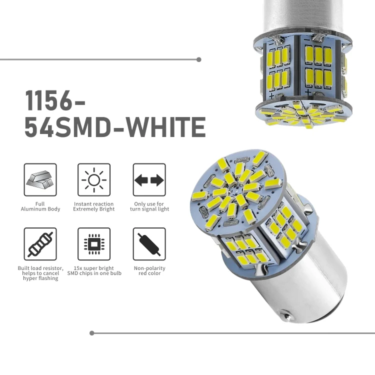 EDA0018151_4.webp 1 Pair E0052 9-14V 1156-54SMD-2835 6000K 1080LM White Light Car Decoding Turn Signal Reversing Light - Image 5
