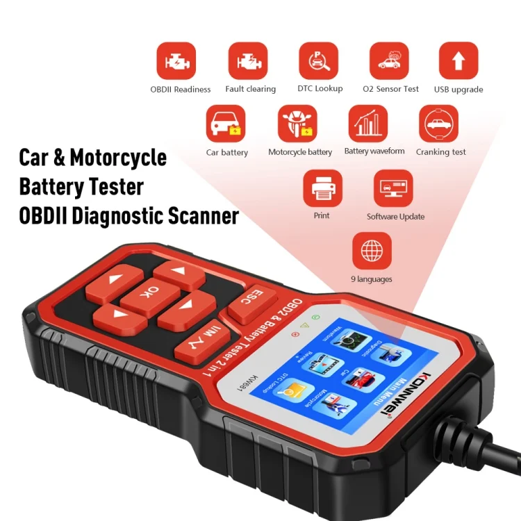 EDA0018353_3.webp KONNWEI KW681 Car 2.4 inch TFT Screen OBD Fault Diagnosis + 6V-12V Battery Tester Support 9 Languages - Image 4