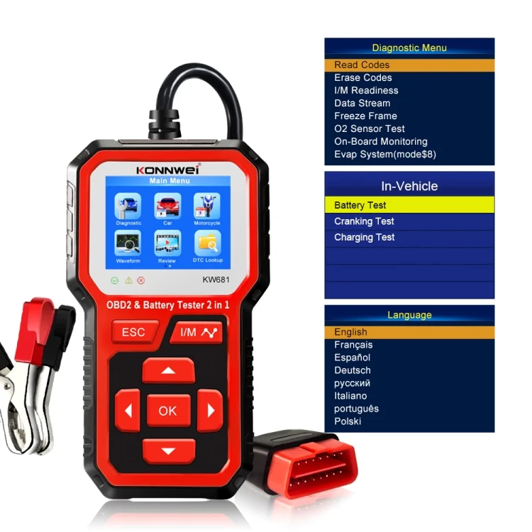 EDA0018353_4.webp KONNWEI KW681 Car 2.4 inch TFT Screen OBD Fault Diagnosis + 6V-12V Battery Tester Support 9 Languages - Image 5