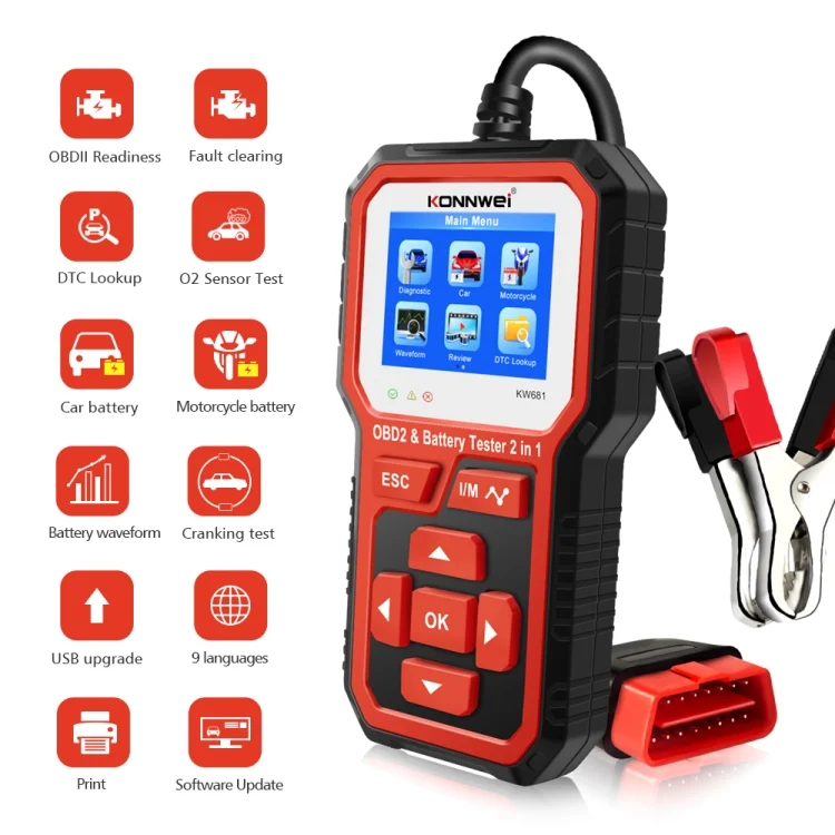 EDA0018353_6.webp KONNWEI KW681 Car 2.4 inch TFT Screen OBD Fault Diagnosis + 6V-12V Battery Tester Support 9 Languages - Image 7
