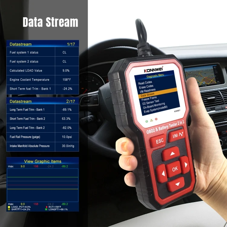 EDA0018353_7.webp KONNWEI KW681 Car 2.4 inch TFT Screen OBD Fault Diagnosis + 6V-12V Battery Tester Support 9 Languages - Image 8