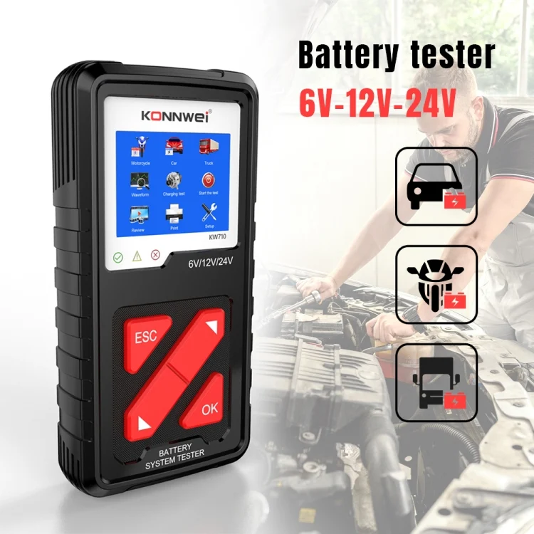EDA0018355_2.webp KONNWEI KW710 Car 3.2 inch 6V-24V Lead-acid Battery Tester Support 13 Languages - Image 3
