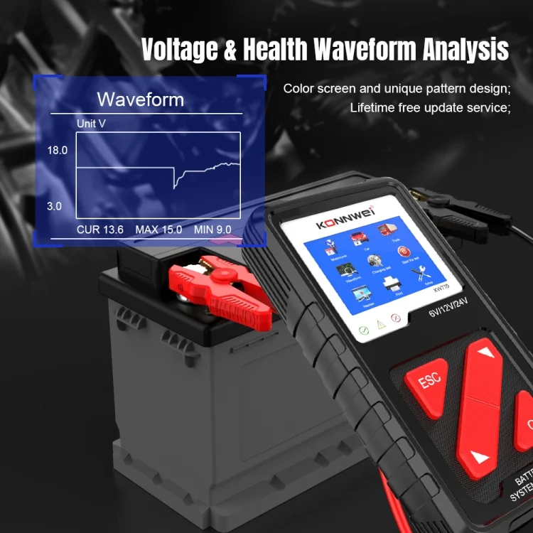 EDA0018355_3.webp KONNWEI KW710 Car 3.2 inch 6V-24V Lead-acid Battery Tester Support 13 Languages - Image 4