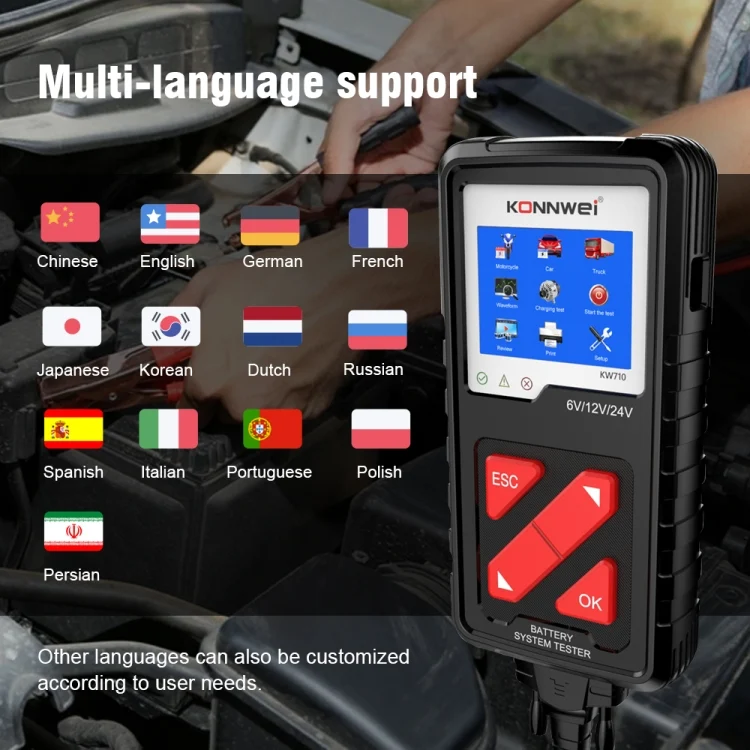 EDA0018355_4.webp KONNWEI KW710 Car 3.2 inch 6V-24V Lead-acid Battery Tester Support 13 Languages - Image 5