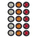 15 in 1 Red + Amber + White Light Truck Trailer LED Round Side Marker Lamp