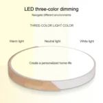 Wood Macaron LED Round Ceiling Lamp, 3-Colors Light - Image 4