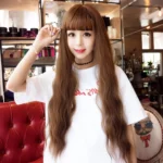 Air Bangs Fluffy Corn Blanching Water Ripple Long Curly Hair Wig Rose Net Headgear for Women