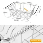 Kitchen Dish Drainer Sink Drain Basket Washing Vegetable Fruit Drying Holder Stainless Steel Adjustable Rack - Image 3