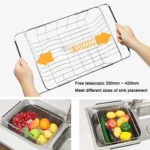 Kitchen Dish Drainer Sink Drain Basket Washing Vegetable Fruit Drying Holder Stainless Steel Adjustable Rack - Image 4
