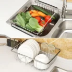 Kitchen Dish Drainer Sink Drain Basket Washing Vegetable Fruit Drying Holder Stainless Steel Adjustable Rack - Image 8