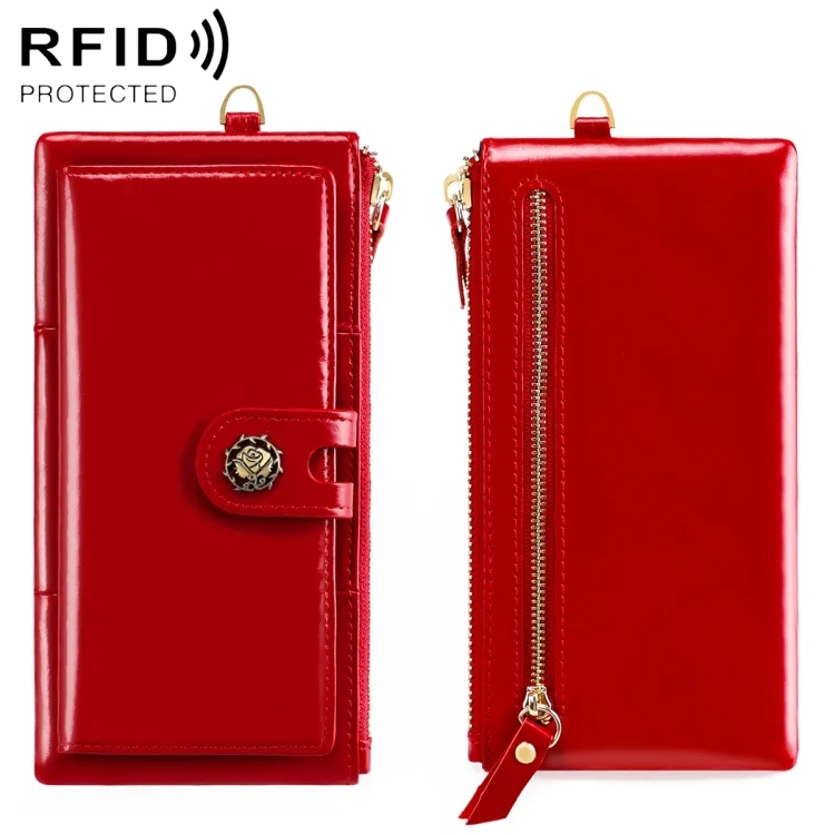 3506 Oil Wax Vintage Texture RFID Anti-Degaussing Hand Held Wallet for Ladies