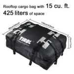 TIROL T24528 15 Cubic Foot Car Universal Rainproof Roof Luggage Outdoor Camper Roof Bag - Image 2