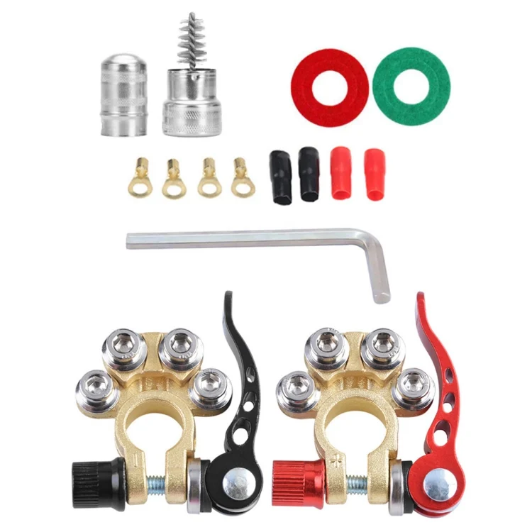 1 Pair Car Battery Terminals Quick Disconnect Cables Connectors, with L Wrench + Terminal + Insulation Pad + Brush